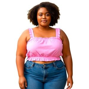 BP Gathered Linen Crop Tank Top Ruffled Square Neck 1X